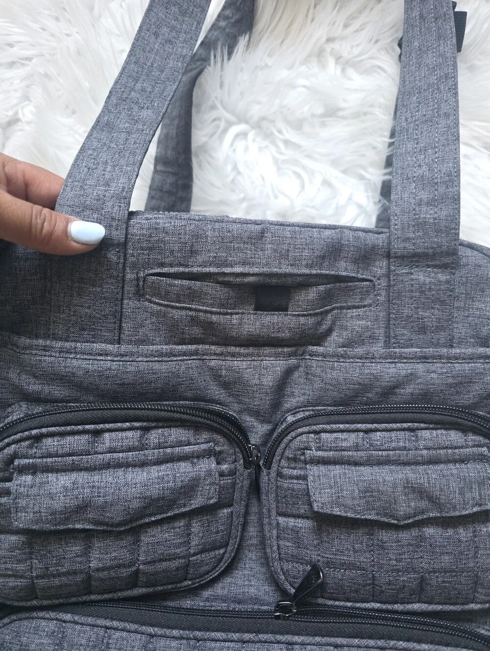lug Gray Quilted Messenger Tote with Front Pockets